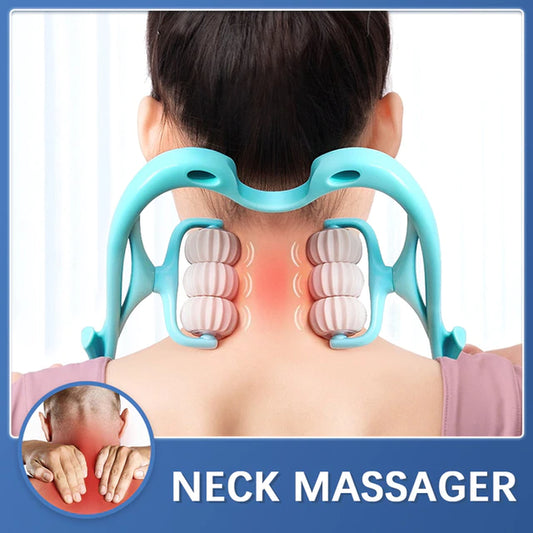 Neck Massager Therapy Neck and Shoulder Dual Trigger Point Roller Self-Massage Tool Relieve Hand Pressure Deep Pressure Massage