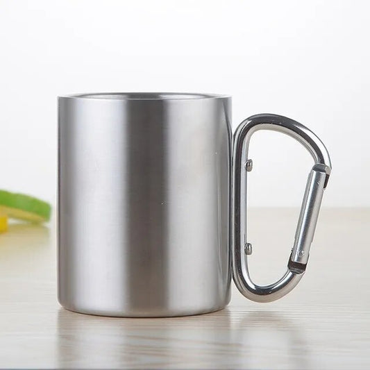 220/300/450Ml Camping Travel Stainless Steel Cup Carabiner Hook Handle Picnic Water Mug Outdoor Travel Hike Cup