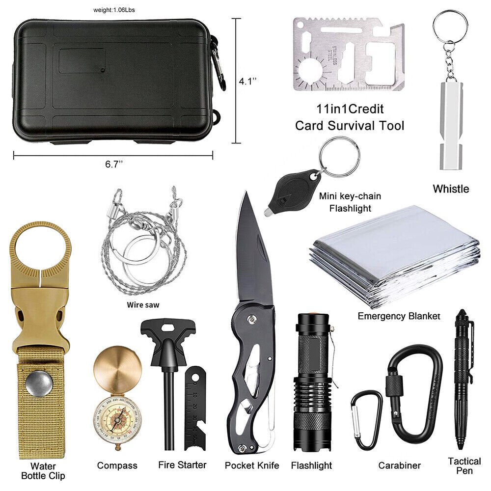 Survival Kit, 14 in 1 Emergency Survival Gear Kit, Emergency Kit for Outdoor Adventure, Hiking, Gifts for Men Women